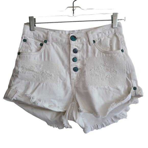 ONE BY ONETEASPOON Hawks Relaxed High‎ Rise Twisted Cuff Hem Denim Shorts 26 - Picture 1 of 12